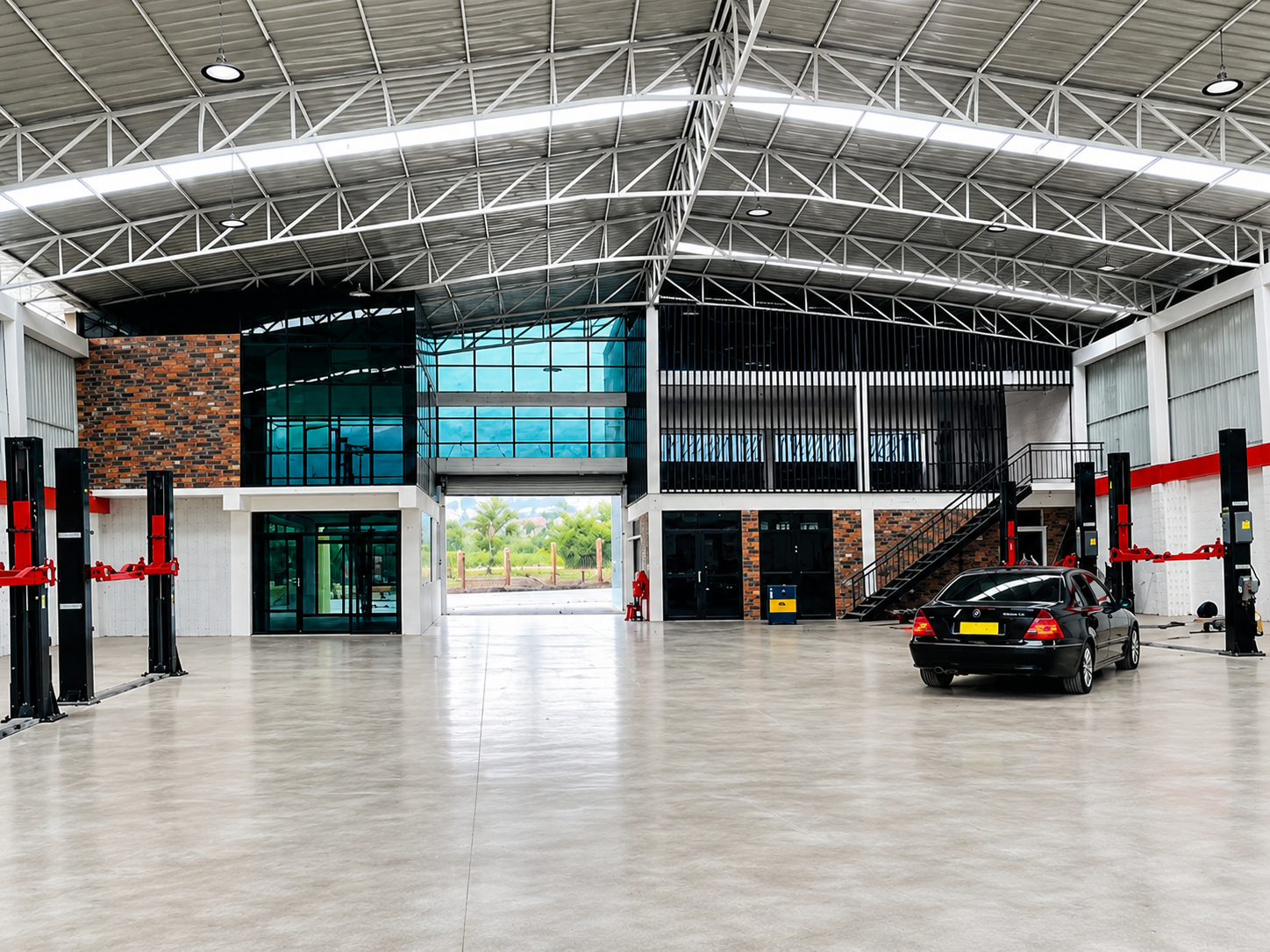 Interior of the completed Safe Auto modern garage
